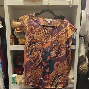 Tahari Paisley Print Women's Top With Gathered Back